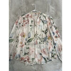 Maison d'Amelie Blouse Top Womens 1 X Spotted Button Front V-Neck Multicolor